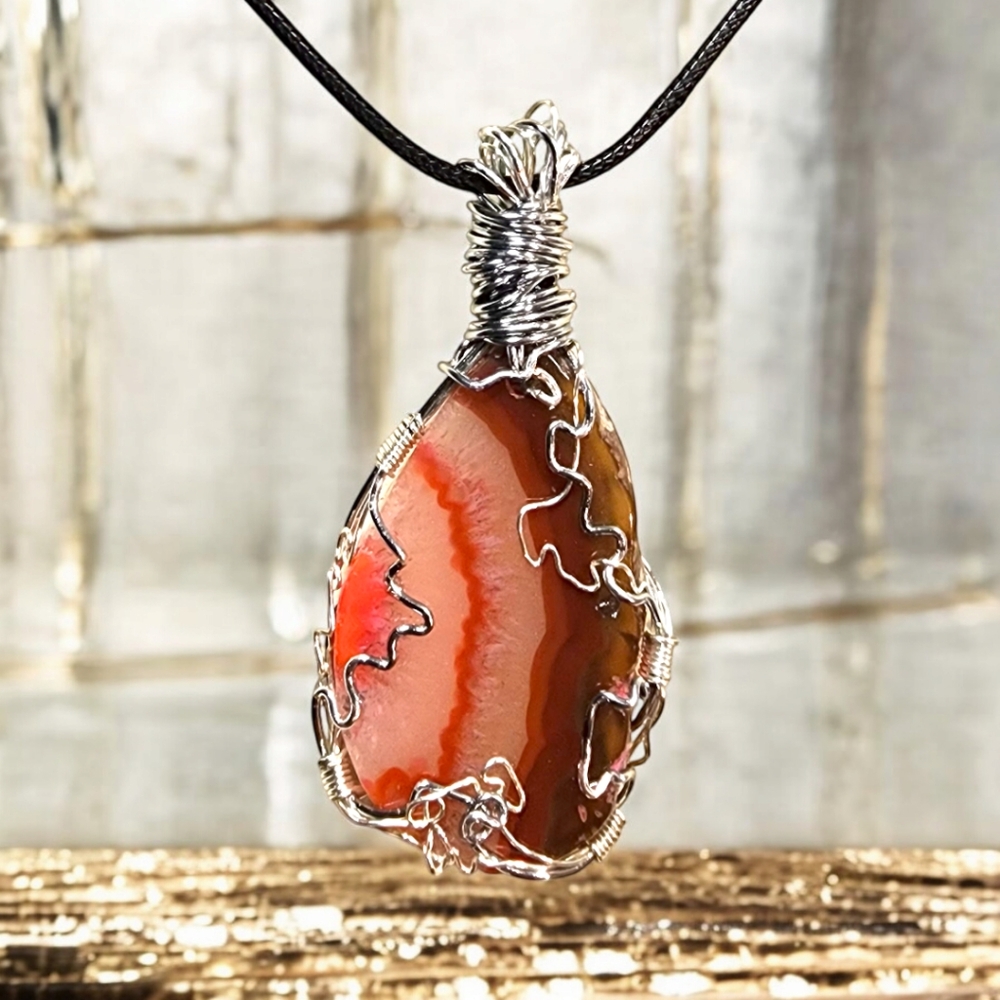 Handmade Wire Wrapped Pink Sliced Agate - Picture 3 of 3